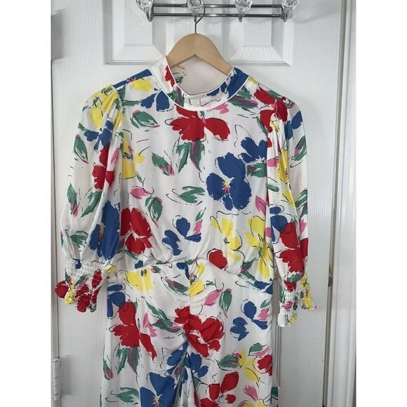 RIXO forTarget Multicolor Floral Mock Neck Cascade Ruffled Midi Casual Dress 4 - Picture 3 of 9